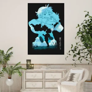 Poster Ponyo Et Sosuke Noir Et Bleu